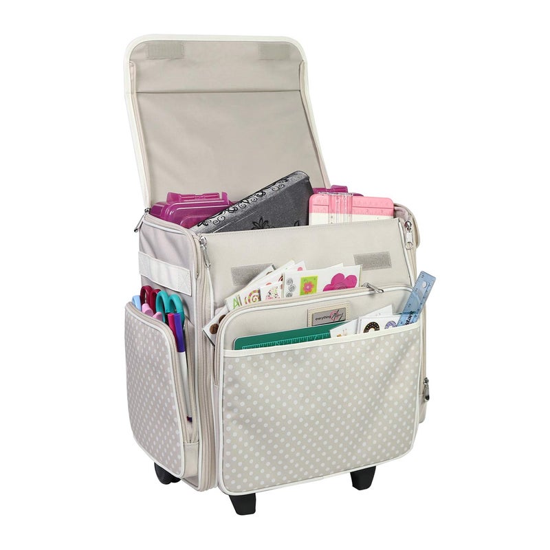 Everything Mary Collapsible Rolling Scrapbook Tote â€“ Tan Dot Craft Bag with Wheels â€“ Portable Storage Organizer for Scrapbooking, Papercraft & Art Supplies - Image 1